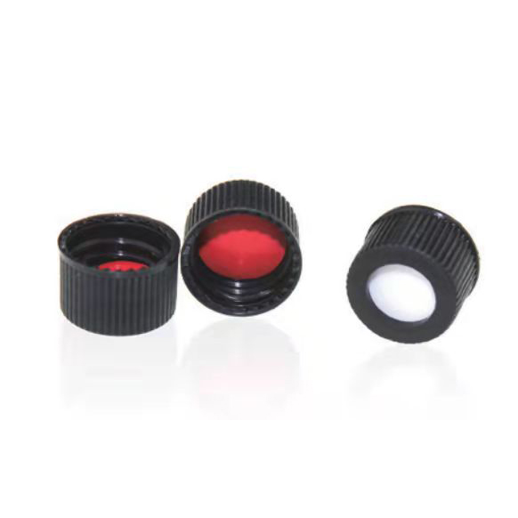 BS-JYP-NGC-0208 8mm螺口黑色开孔进样瓶盖,含1.5mm红膜白胶垫片,非预切