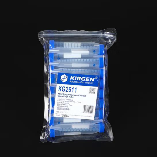 KG2611 15ml 袋装锥底离心管；10000 x g，PP，灭菌，蓝色刻度线