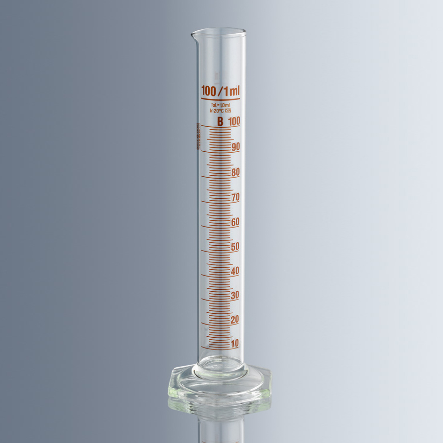 2103140 玻璃量筒，体积500ml，精度5ml，B级 - Marienfeld