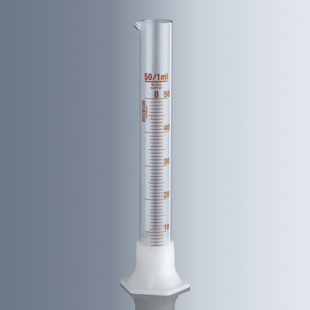 2180140 玻璃量筒，带塑料底座，体积500ml，精度5ml，B级 - Marienfeld