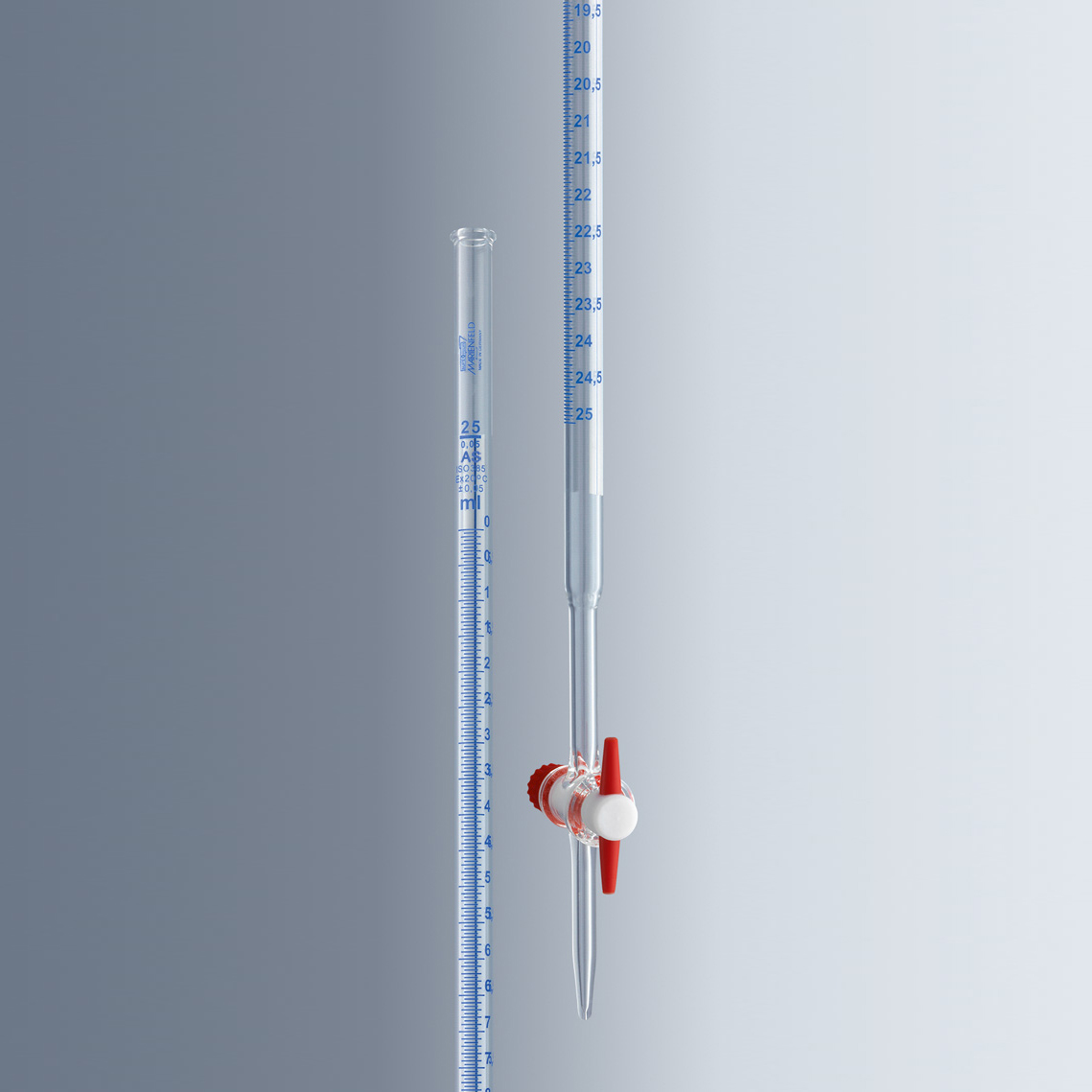 2423141 滴定管，体积100ml，PTFE栓塞，带Schellbach stripe标记，AS级 - Marienfeld