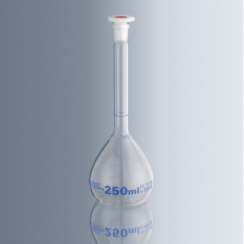 2332212 容量瓶，体积25ml，磨口 NS 10/19，塑料塞，A级，DE-M，带证书 - Marienfeld