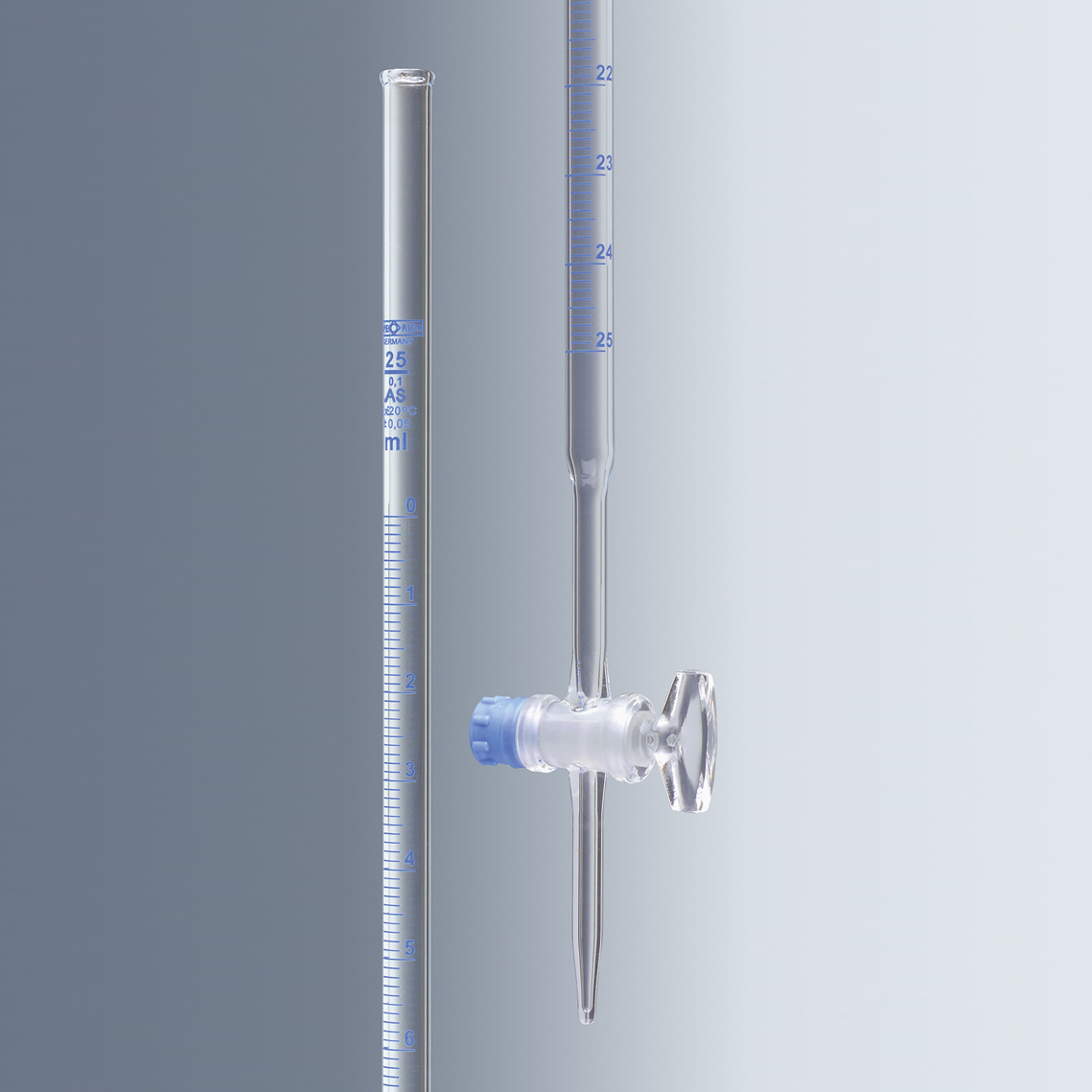 2423001 滴定管，体积10ml，玻璃栓塞，带Schellbach stripe标记，AS级 - Marienfeld