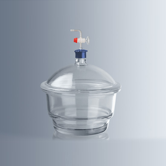 4201601 玻璃干燥器，直径100mm，盖子带塑料旋钮和活塞 - Marienfeld
