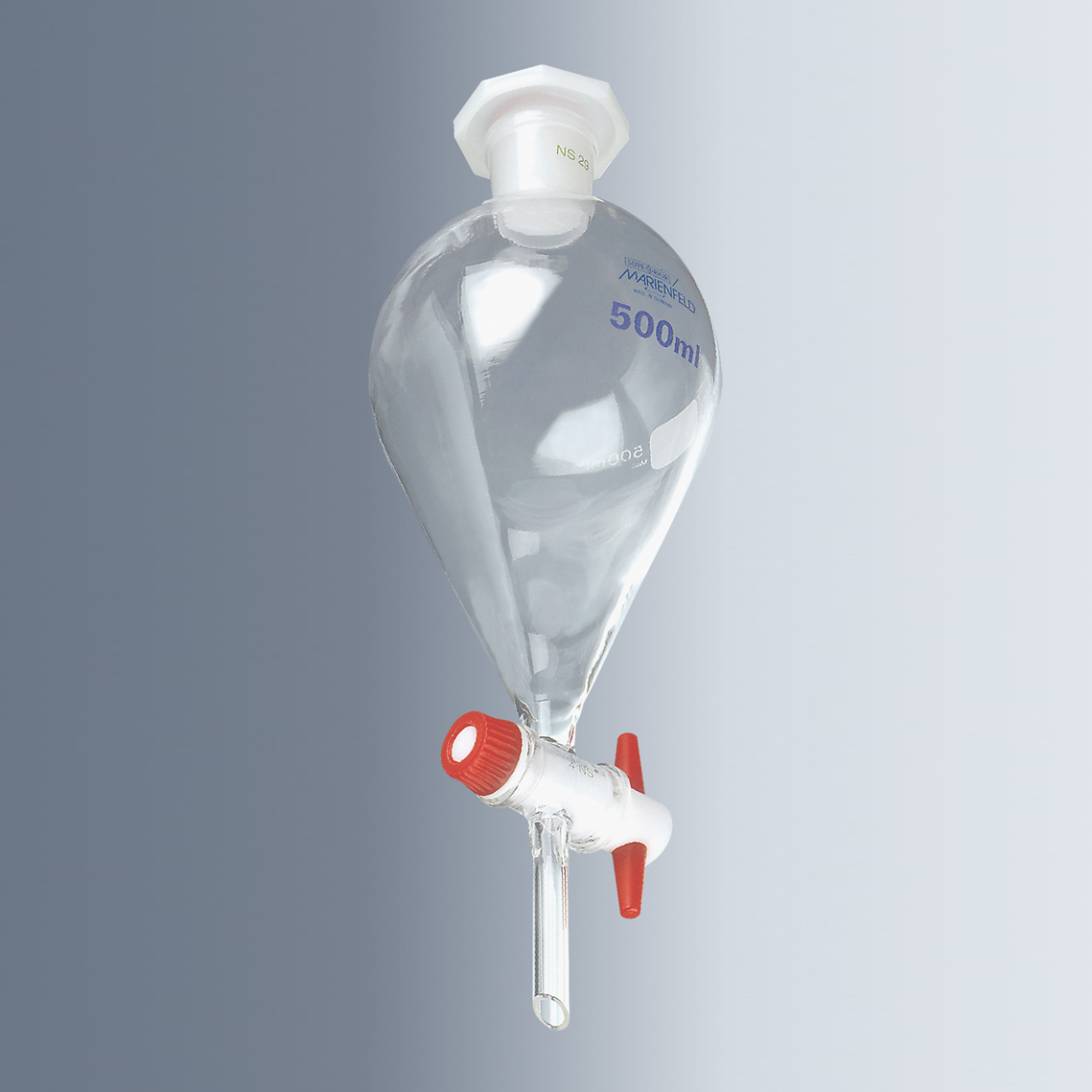 4400150 分液漏斗，100ml，蓝色刻度线 - Marienfeld