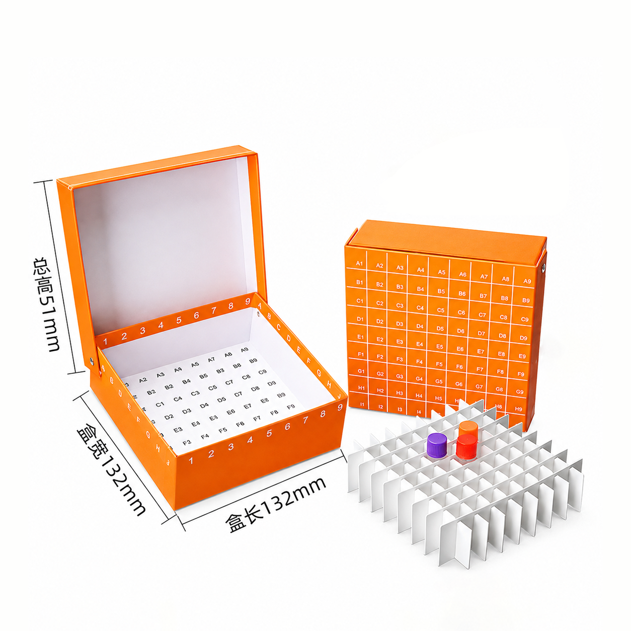 BS-CVBO-81P 81孔翻盖/连盖纸质冻存盒,橙色（PP支架） - Biosharp/白鲨